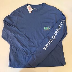 Vineyard Vines Men's Blue Long Sleeve Shirt with Fish Logo